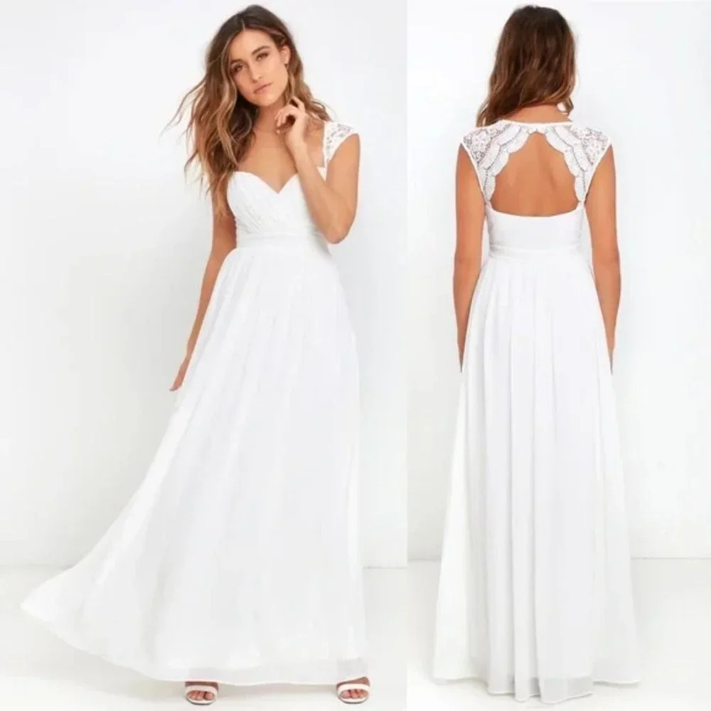 Lulu's Novela White Lace Maxi Dress Sweeheart Size L